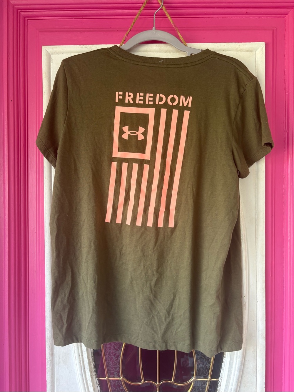 Under Armour Olive Green Short Sleeve Tee with Pink Logo